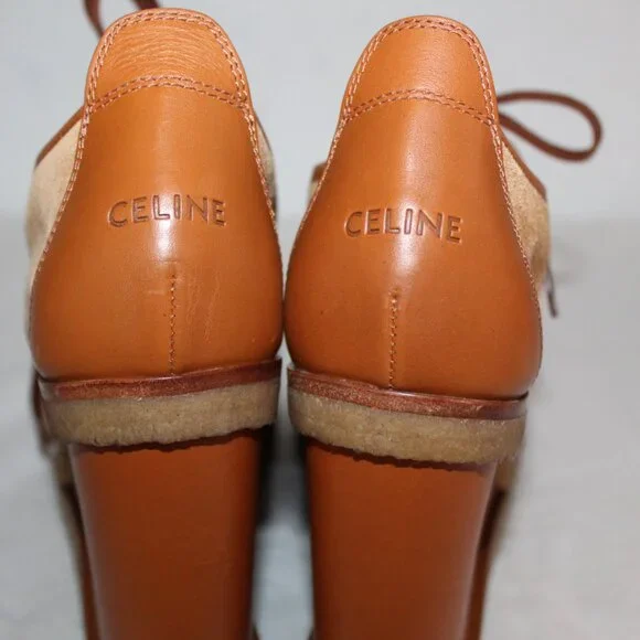 Celine Wedge Lace Up Pumps Loafers Manon Suede Leather 40 - Picture 8 of 9